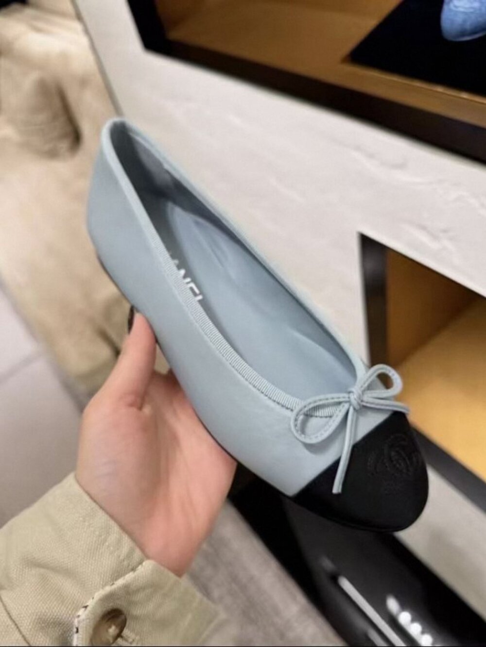 CHANEL Blue & Black Cap Toe Ballet Flats – with Box - Picture 4 of 5